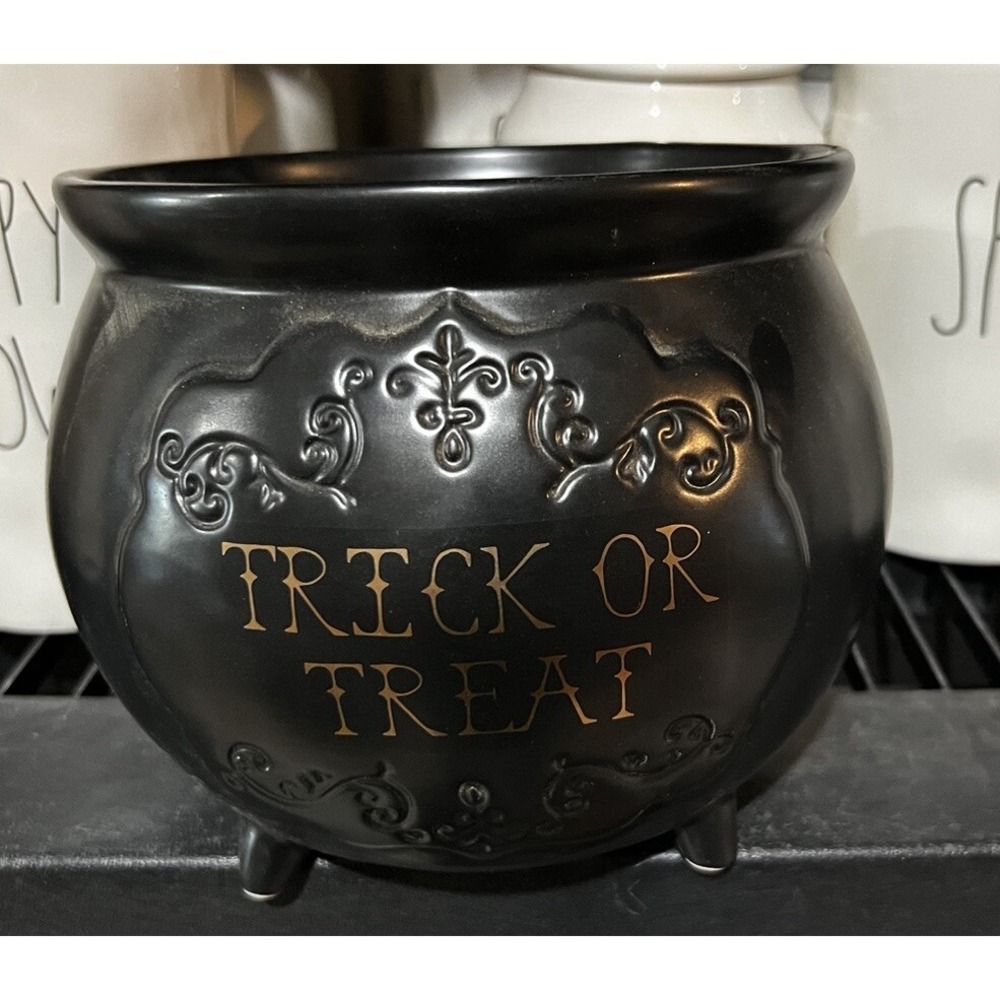 Magenta BLACK Cauldron TRICK OR TREAT Halloween Bowl Rae Dunn M Stamp